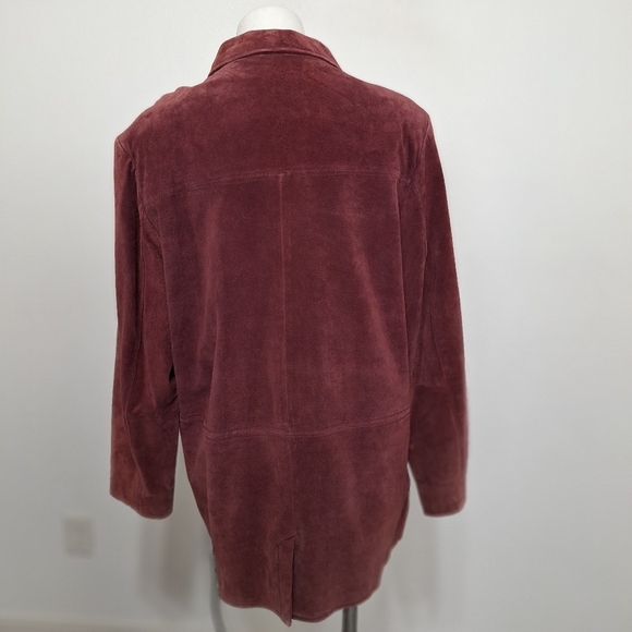 ISZ Leathers Vintage Y2K Burgundy Suede Front Pockets Longline Jacket Size L - Picture 8 of 11